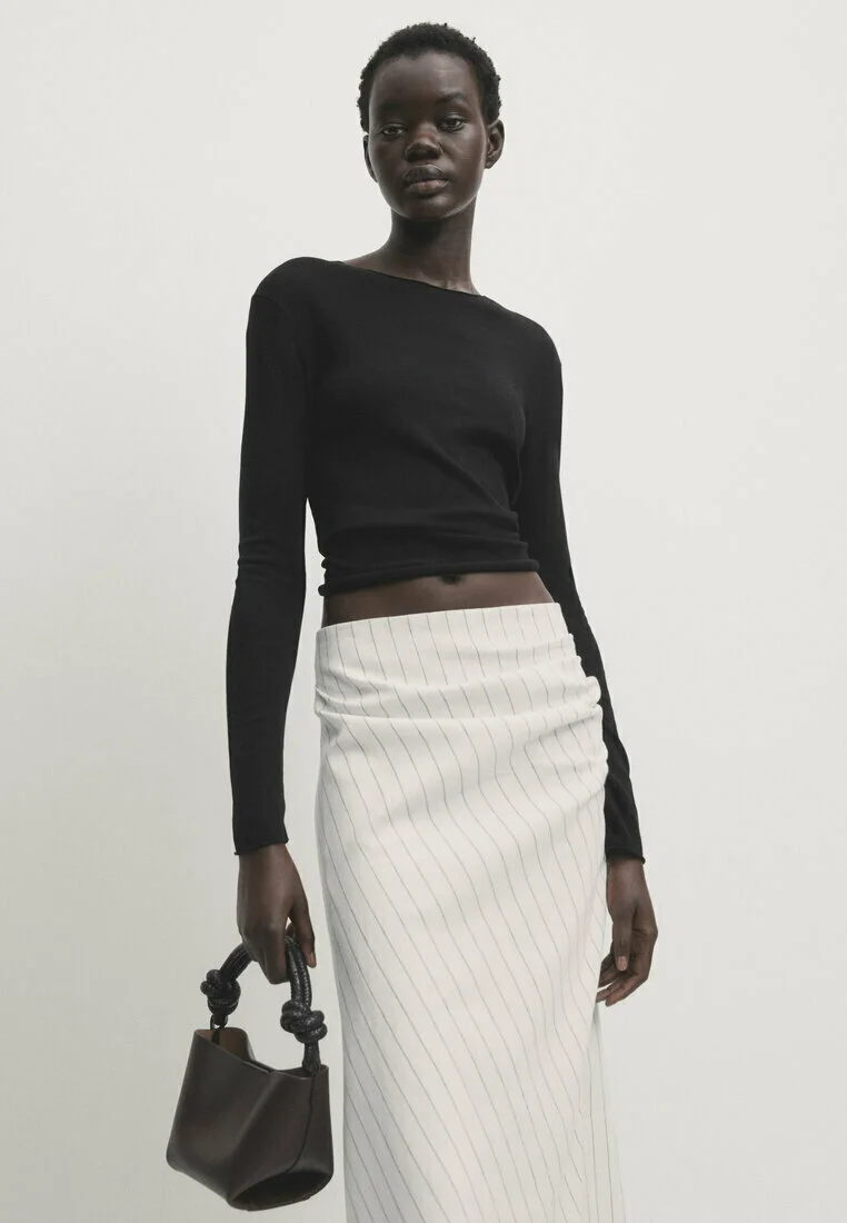 Massimo Dutti MIDI DETALLE RAYAS - Falda Cruzada