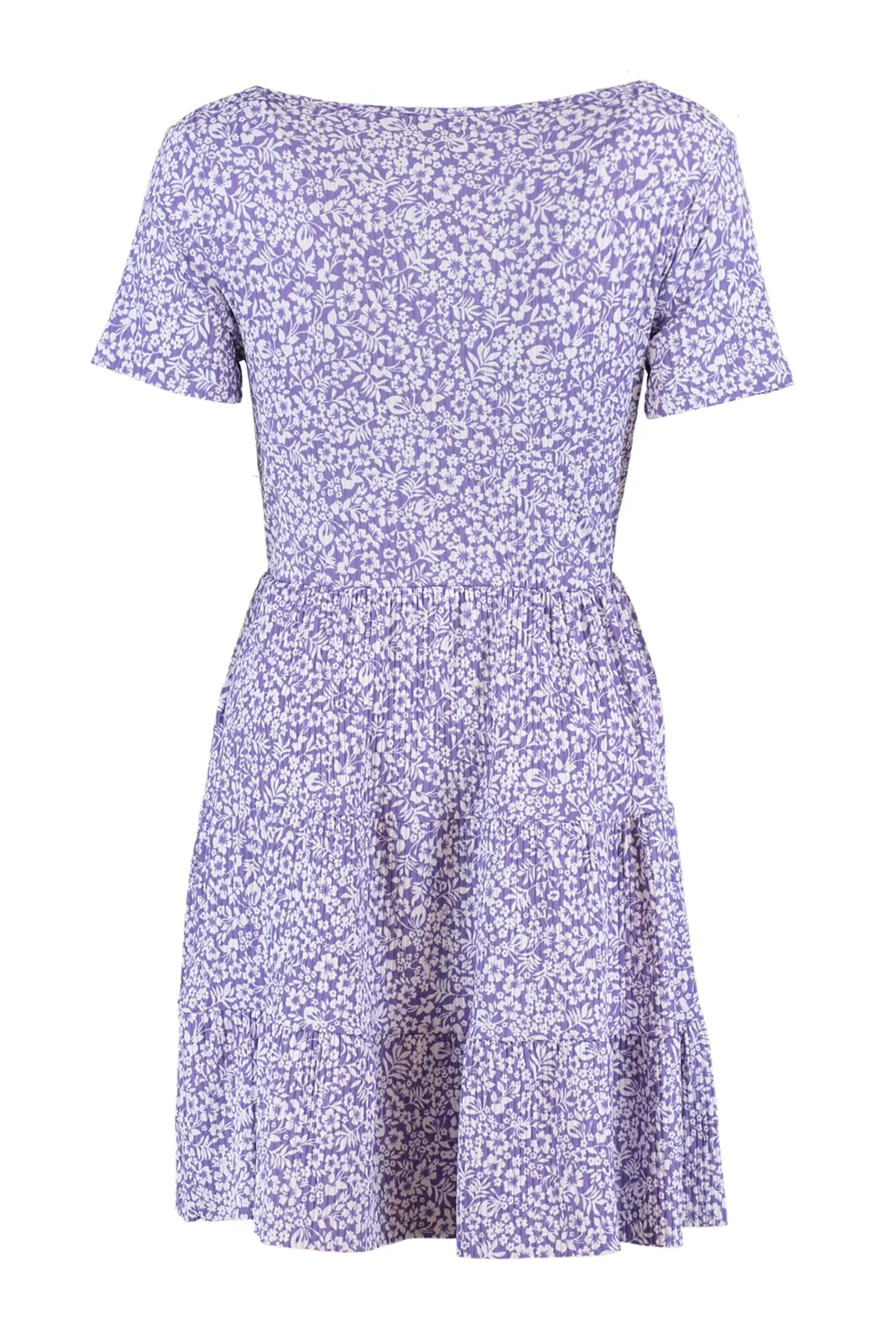 Trendyol Collection  Lila bedrucktes, zweireihiges Mini-Strickkleid mit flexiblem Ausschnitt TWOSS21EL0241