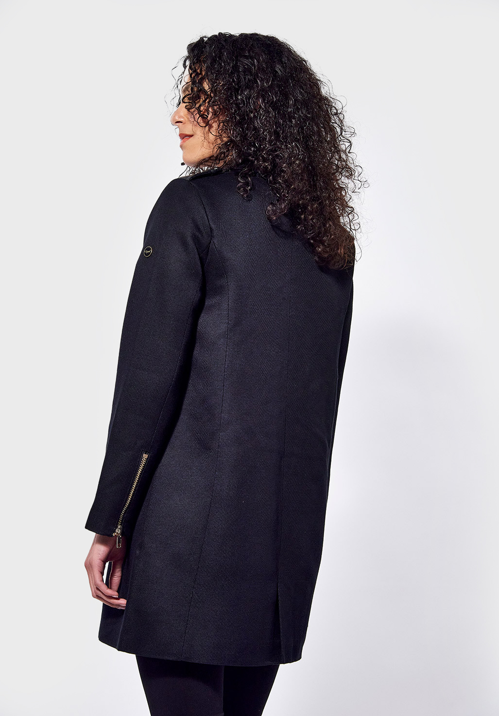 TAM  Manteau régular noir Femme bi matière