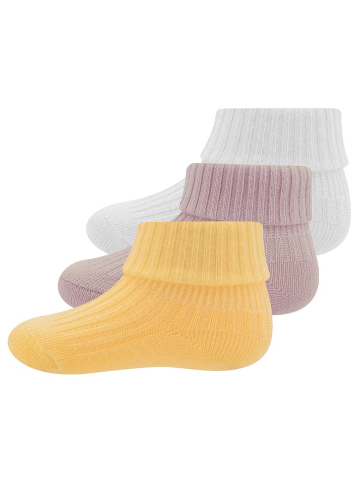 ewers 3er-Set Socken Rippe/Umschlag in vanille-flieder-weiß günstig kaufen 19-22