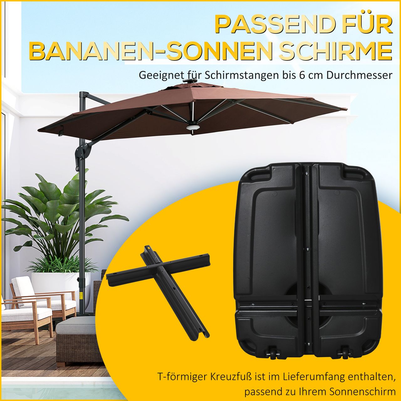 Outsunny Sonnenschirmständer Schirmständer für Ampelschirm befüllbar