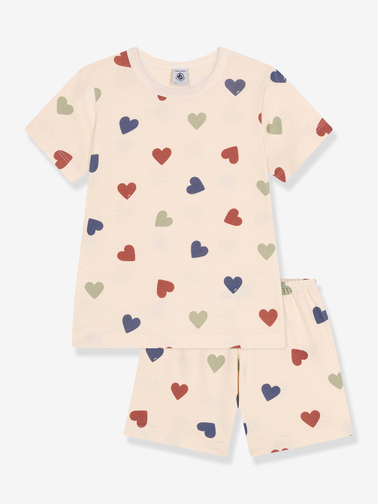 Petit Bateau Kurzer Mädchen Schlafanzug PETIT BATEAU, Herzen - beige bedruckt