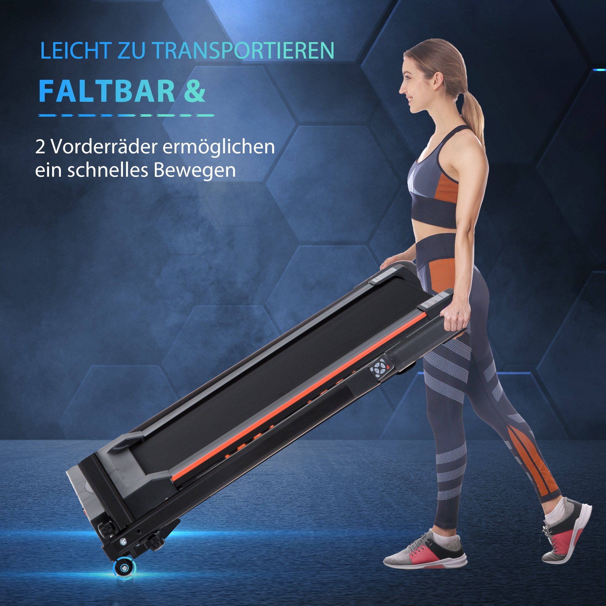 HOMCOM Laufband mit LCD Display, 1-6 Km/h, Stahl, Schwarz (Set, 1-tlg., Faltbares Fitnessgerät), 105L x 56B x 108.5H cm