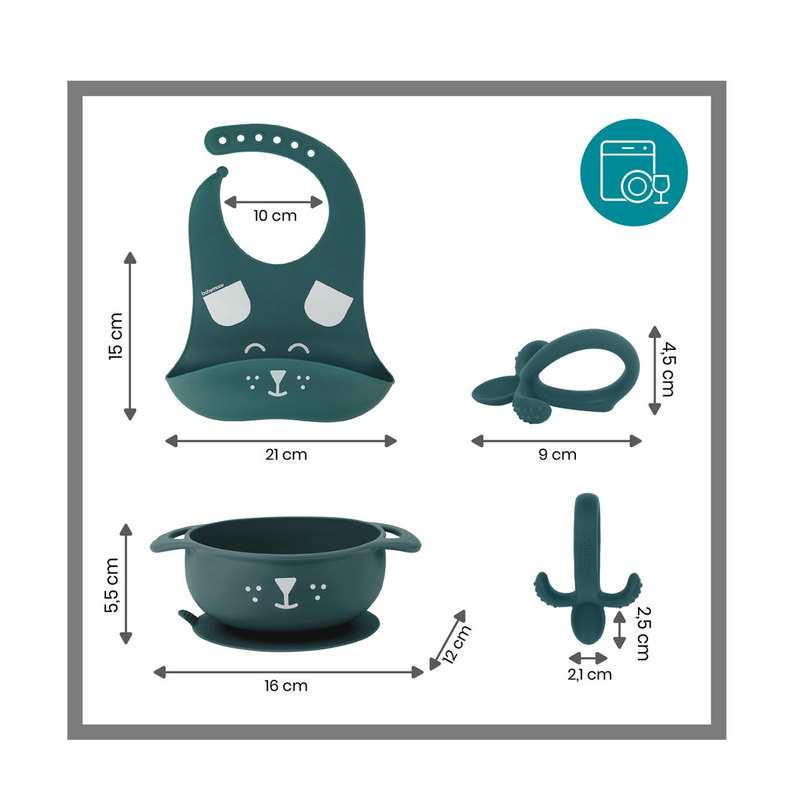 Coffret repas 3 pièces First'isy Chien en silicone bleu canard Babymoov