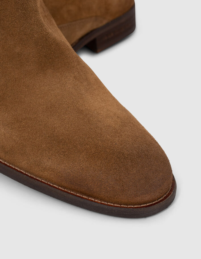 Boots marron en cuir velours zippées Homme