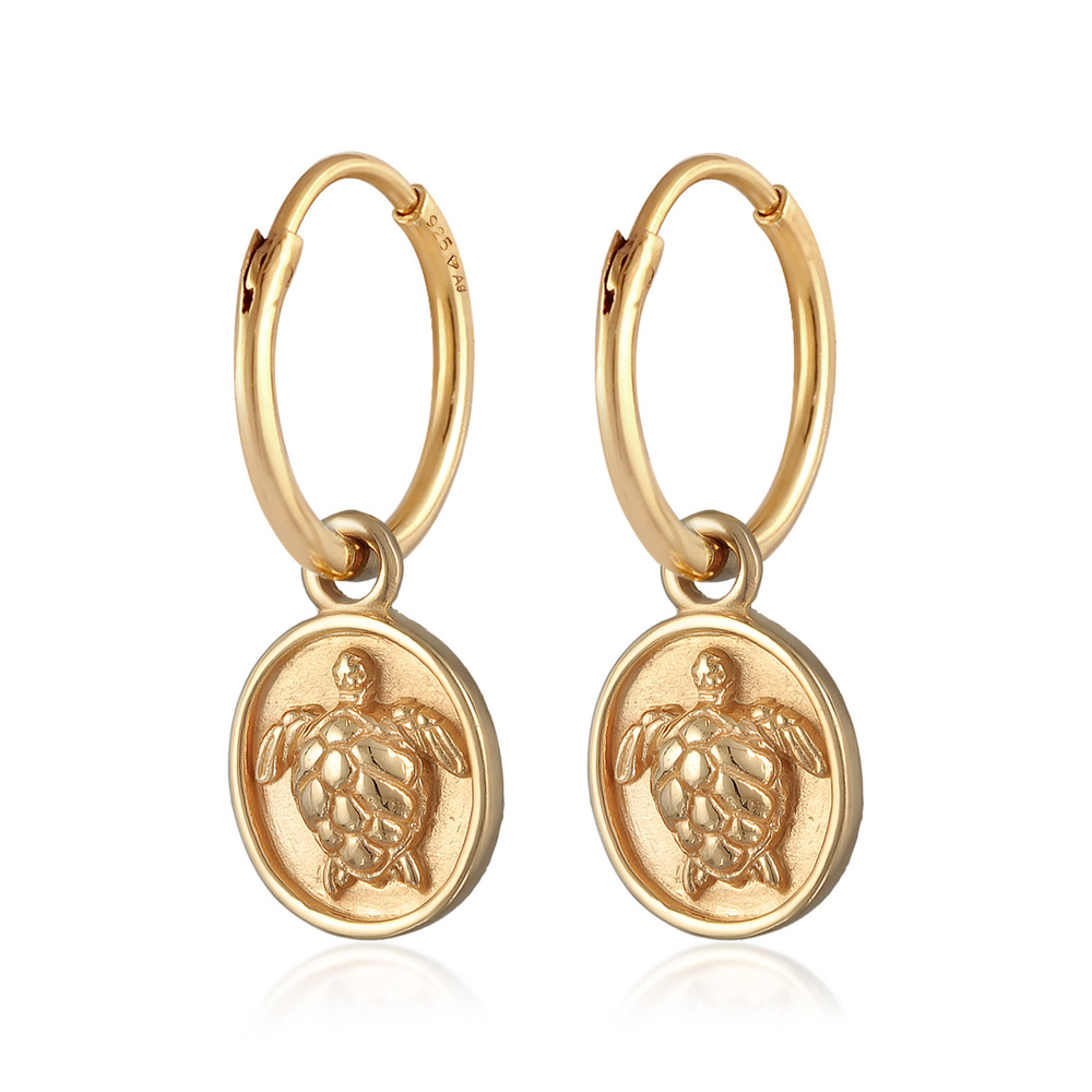 Elli Elli Boucles d'Oreilles Femmes créoles pendentif tortue océan en argent sterling  Boucles d'oreilles