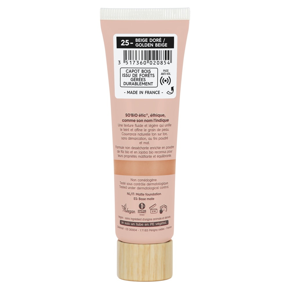 LÉA NATURE SO BiO étic Fond de teint matifiant, Mat Sensation - 25 Beige doré Fond de teint
