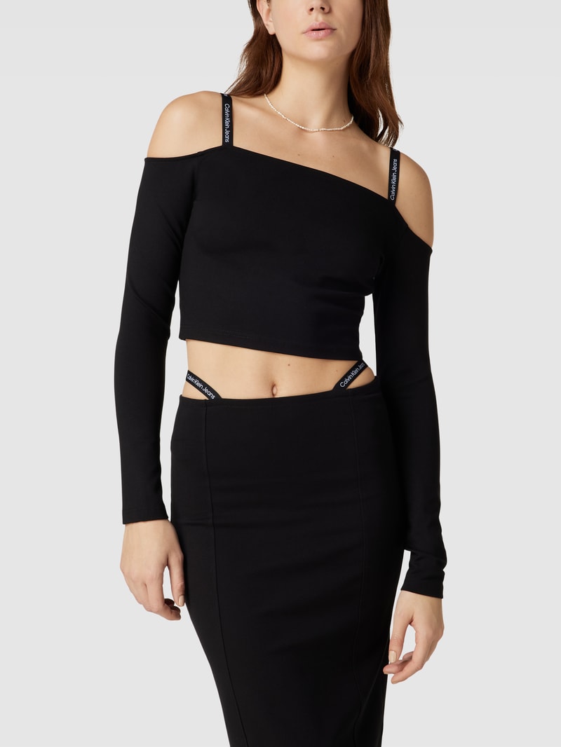 Cropped Longsleeve mit Viskose in schwarz