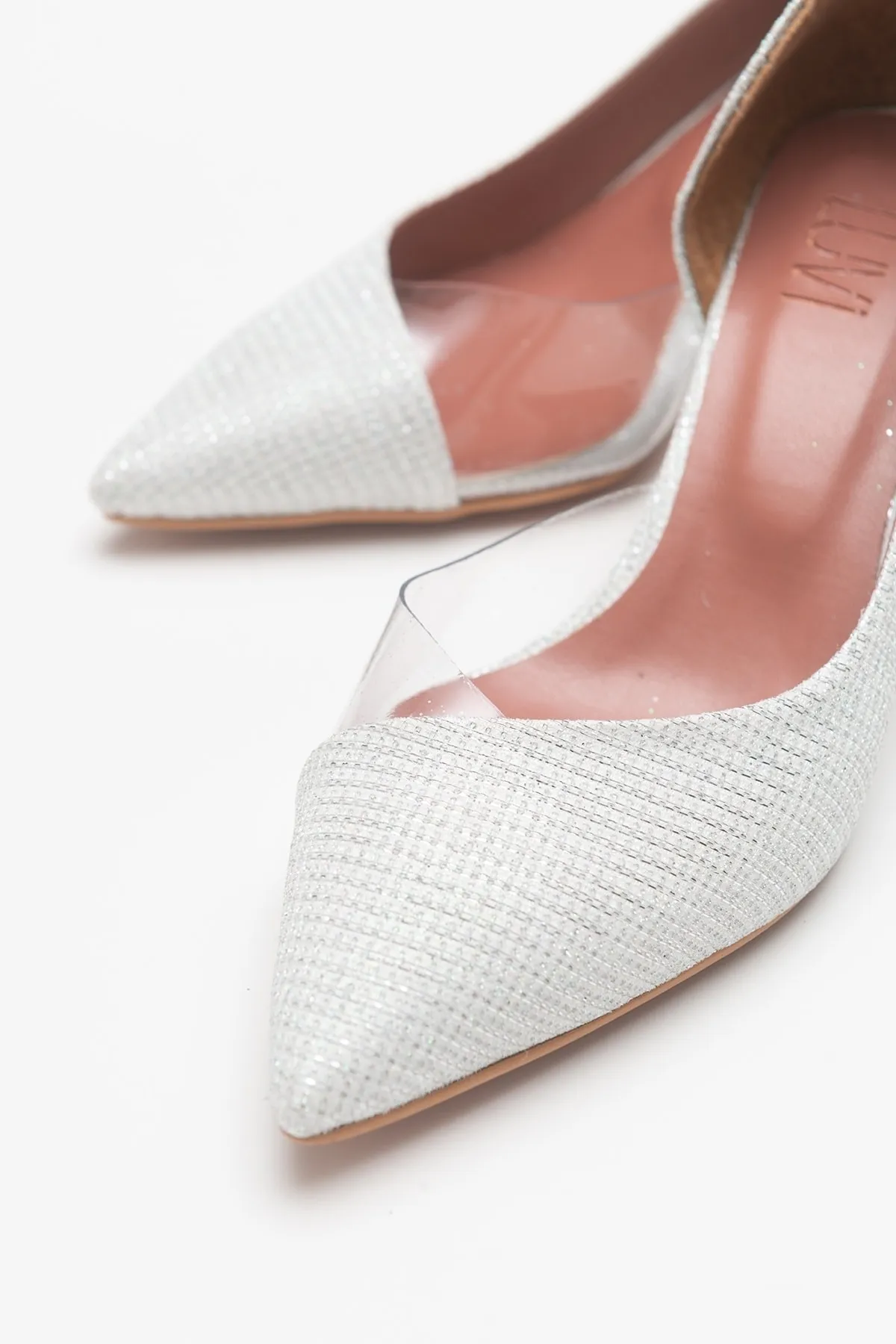 LuviShoes  353 Perlmutt-Damenschuhe mit silbrigem Absatz