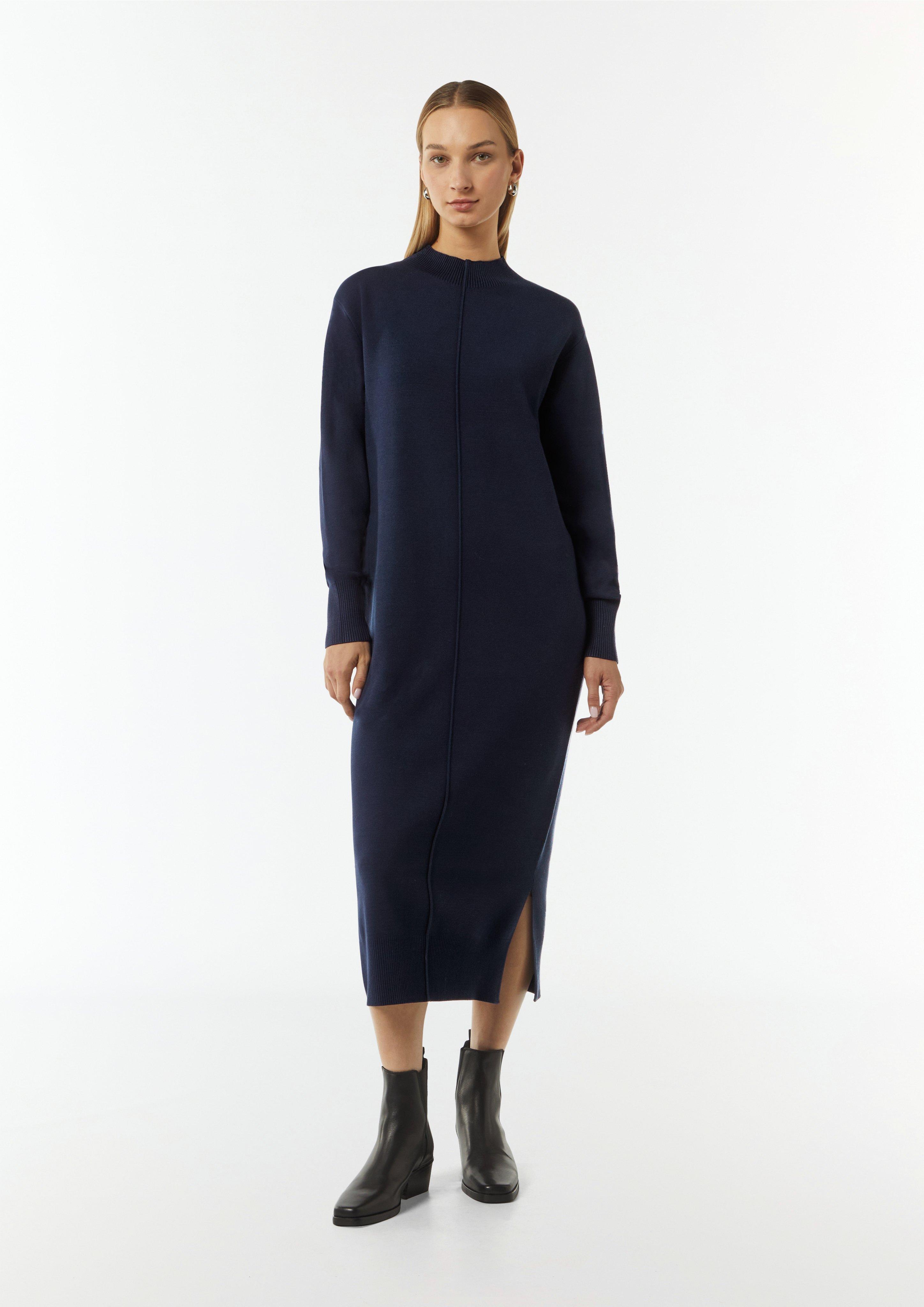 Feinstrickkleid aus Viskosemix mit Ripp-Bündchen - tiefblau
