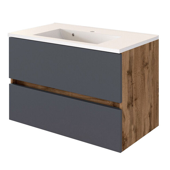 Waschtisch Lincoln, 80 cm, matt grau/wotaneiche