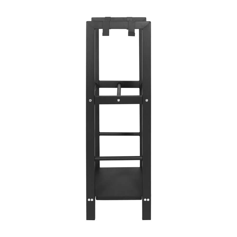 Never Outdoor modernes Kaminholzregal mit 2 Ablagen & 4 Haken für Kaminbesteck schwarz
