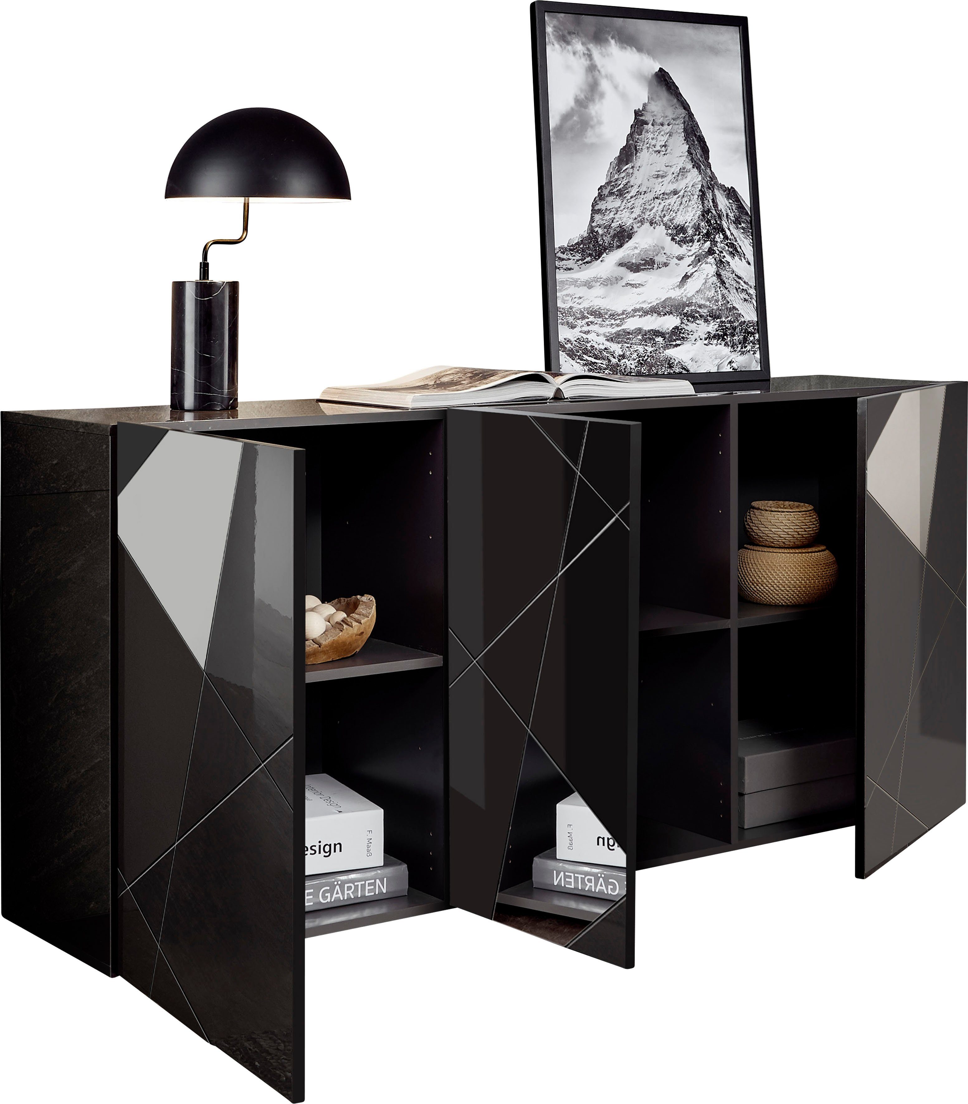 LC Sideboard Vittoria, Breite 181 cm, Front mit Siebdruck und Spiegel