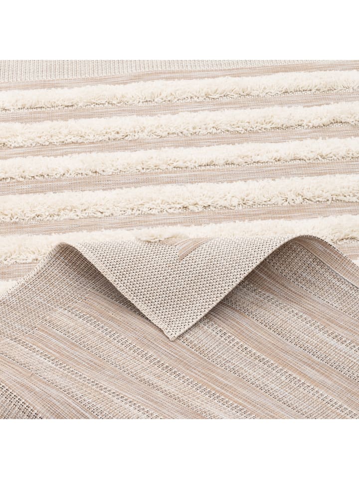Pergamon In & Outdoor Teppich Shaggy Juist Streifen in Creme günstig kaufen