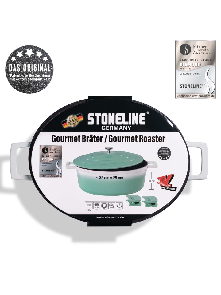 Stoneline Cocotte Bräter Oval 32x25 cm | mit Deckel in Mint günstig kaufen Ø 32 cm