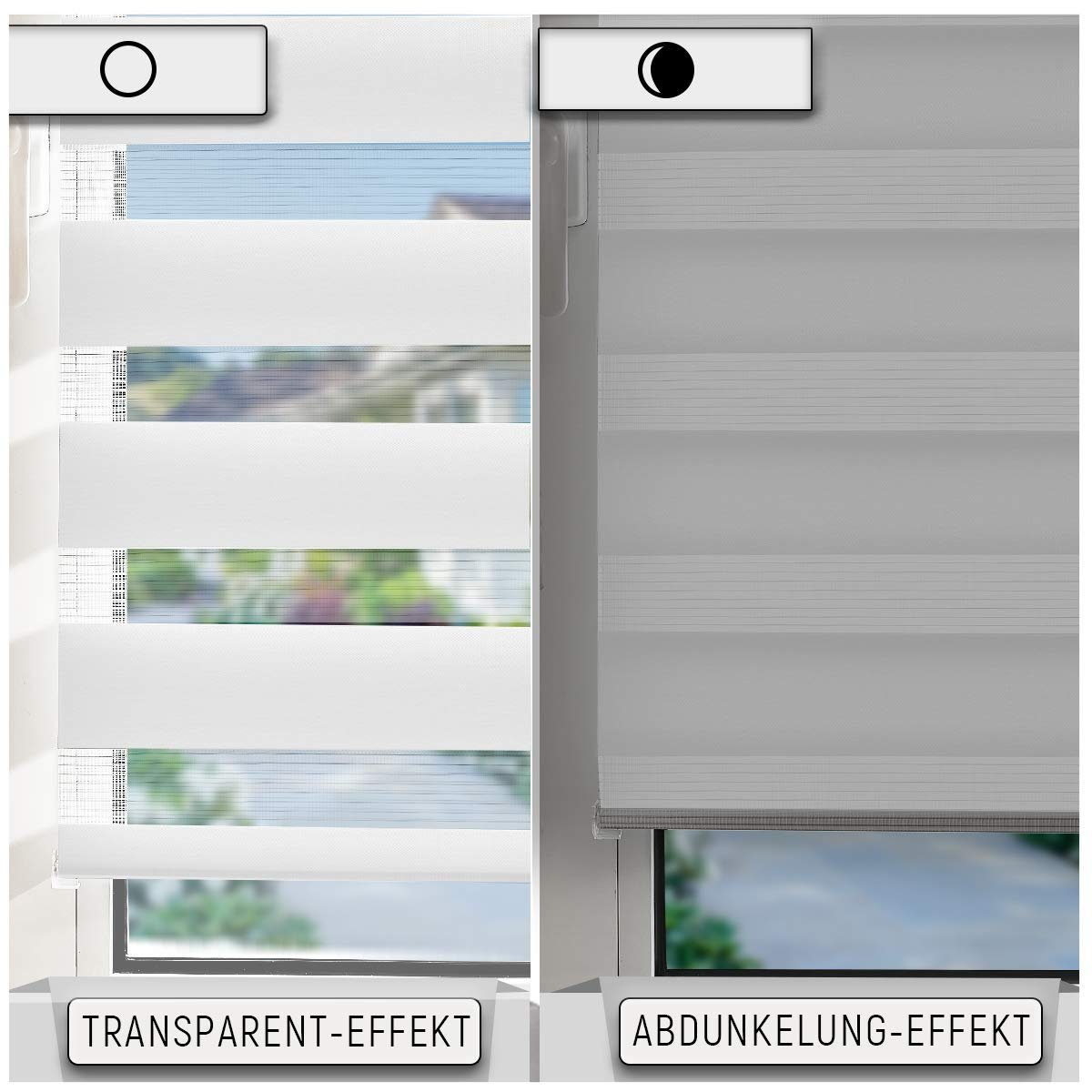 Doppelrollo Klemmfix ohne Bohre, OUBO, verdunkelnd, Fensterrollo Seitenzugrollo Blickdicht, Für Fenster und Tür mit Klämmträger lichtdurchlässig verdunkelnd