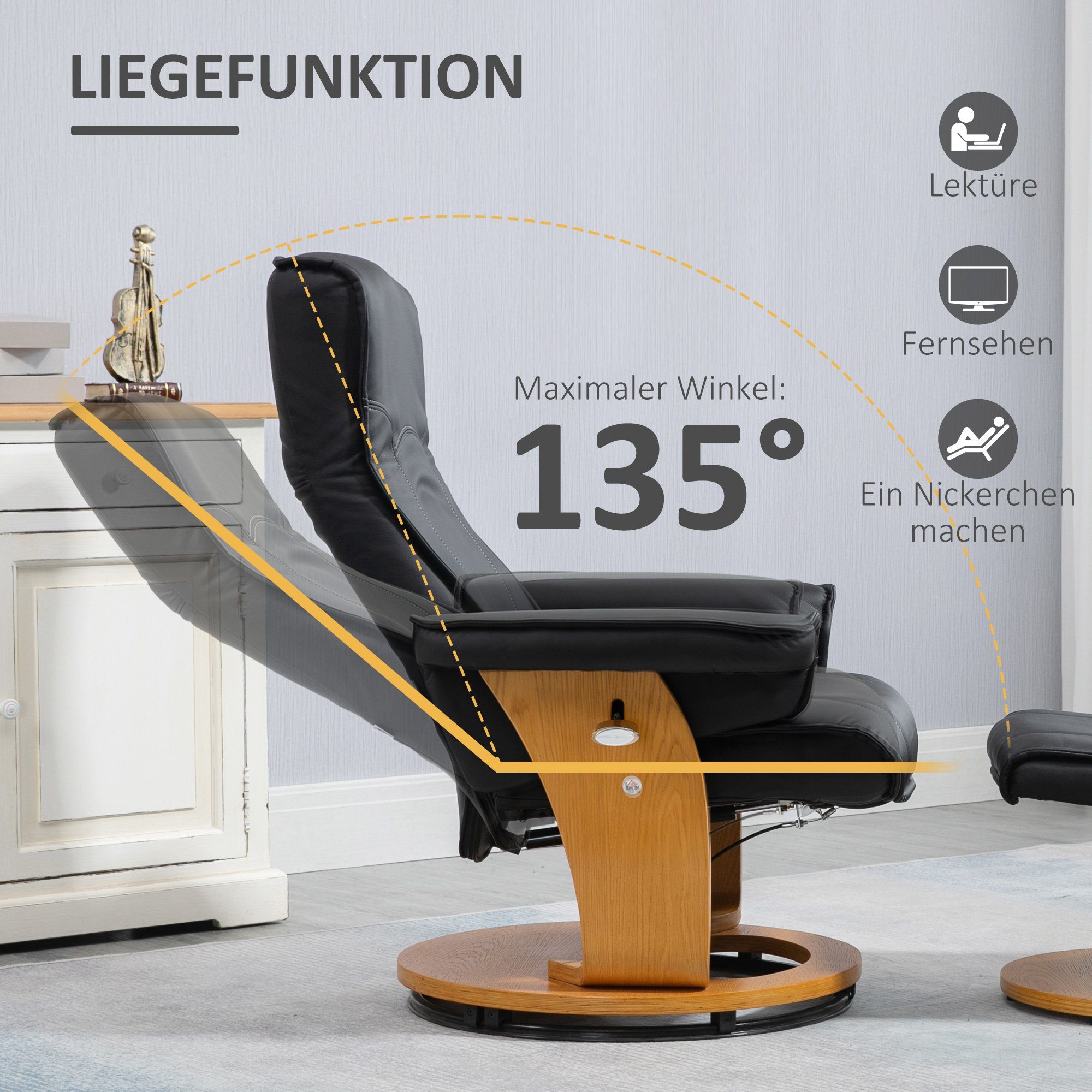 HOMCOM Polsterstuhl Ruhesessel mit Liegefunktion (Drehbarer TV-Sessel, 2 St), BxLxH: 77x76x105 cm