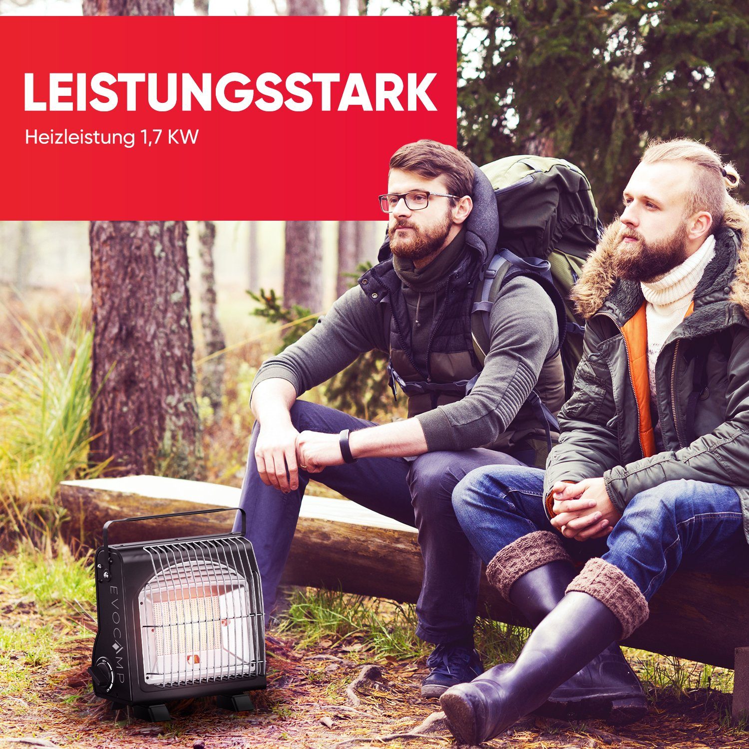 EVOCAMP Gaskocher und Gasheizung 2-in-1 tragbar, 1,7 kW, für Camping ohne Strom, ohne Gaskartuschen und Tragetasche