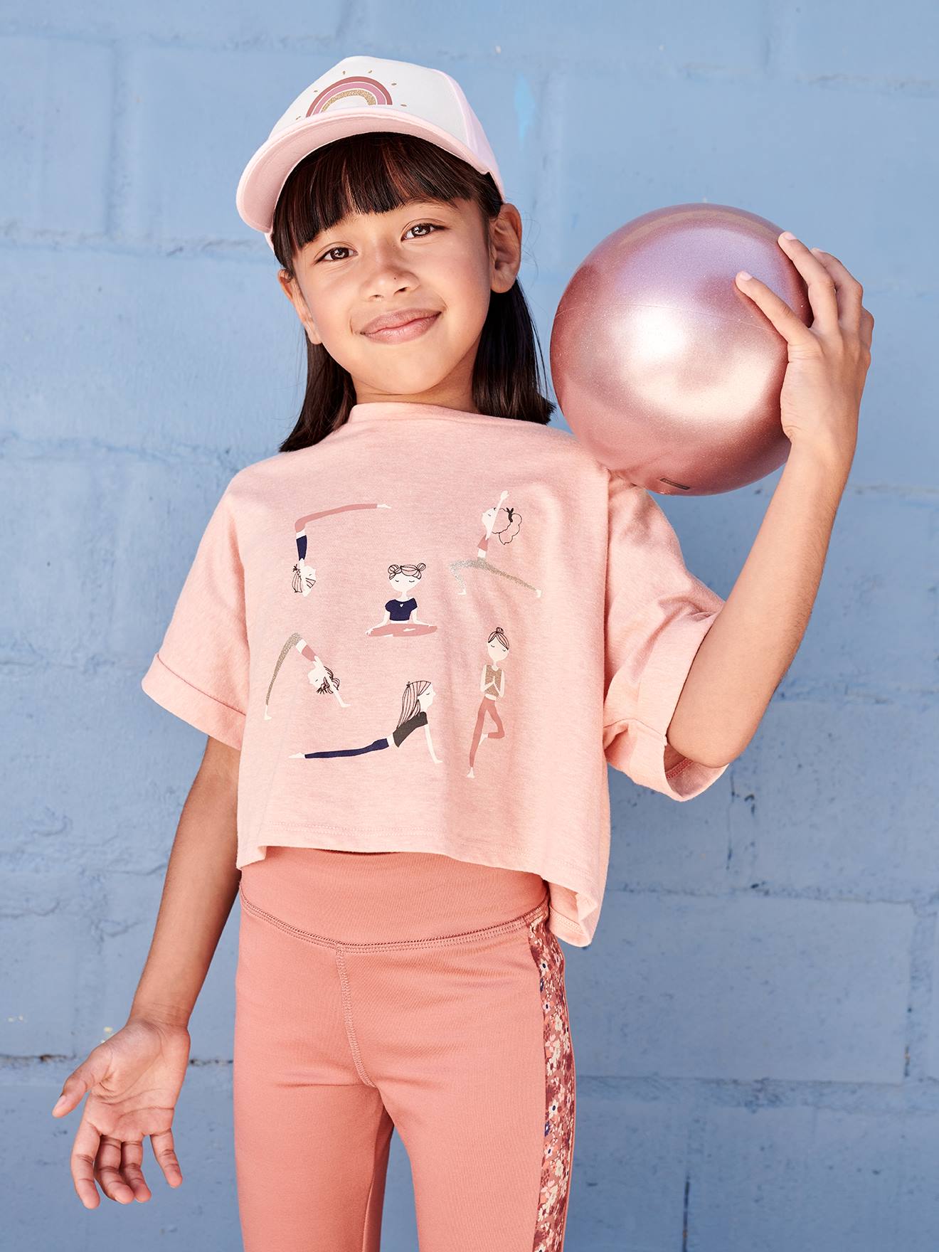 T-shirt cropped sport fille motifs égéries abricot
