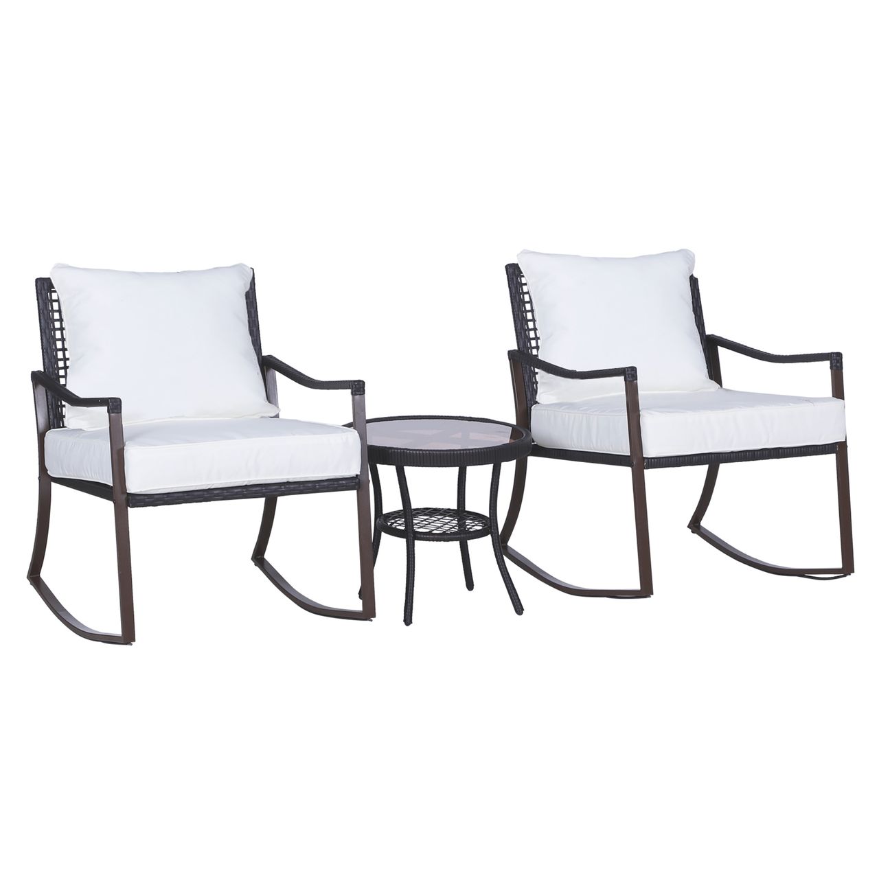 Outsunny Gartengarnitur Schaukelstuhl Set Lounge 3 tlg. Rattan Braun