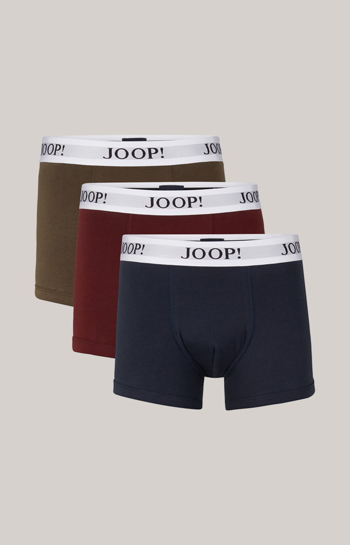 3er-Pack Fine Cotton Stretch Boxer in Dunkelblau/Bordeaux/Oliv