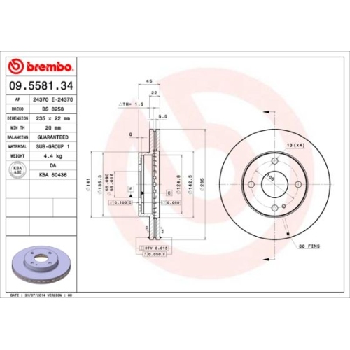 09.5581.34 BREMSSCHEIBE BREMBO VA  VP2 - ATU