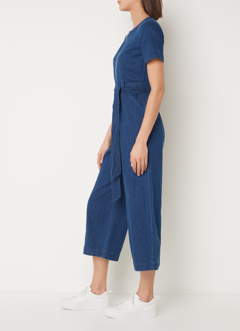 Whistles  Straight fit cropped jumpsuit van denim met strikceintuur
