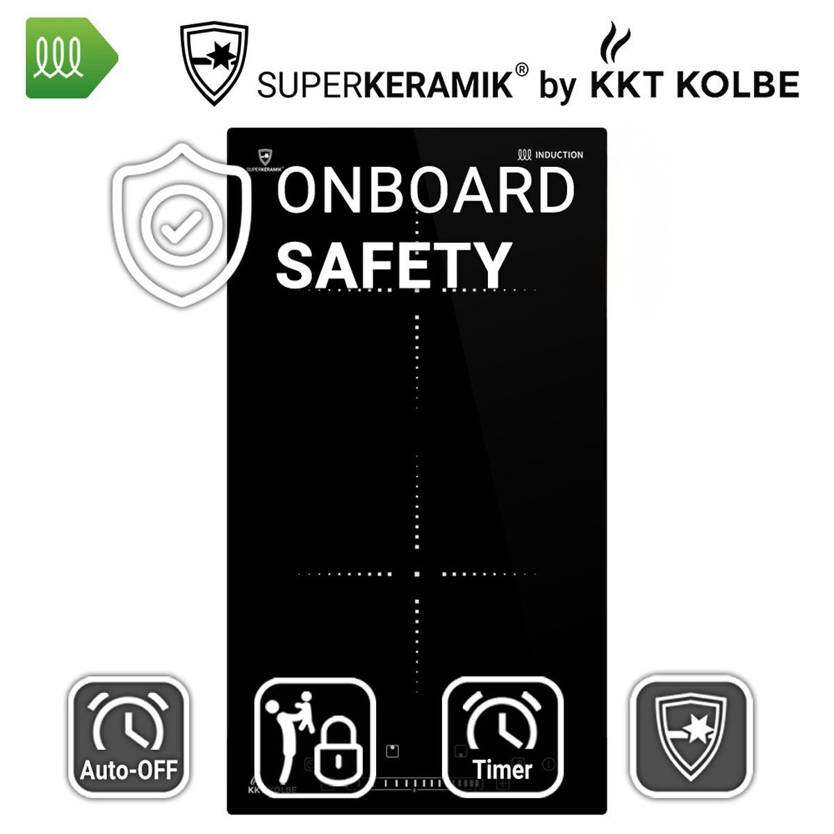 KKT KOLBE Elektro-Kochfeld IND292, 29cm / Autark / 15 Stufen / 2 Zonen / Rahmenlos / Sensortasten & LED