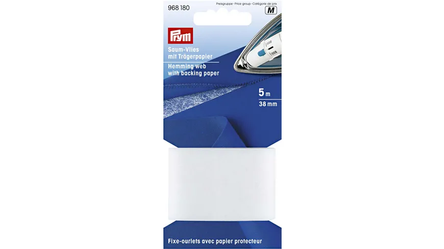 Prym Saumvlies mit Trägerpapier zum Einbügeln 38 mm weiß 5 m