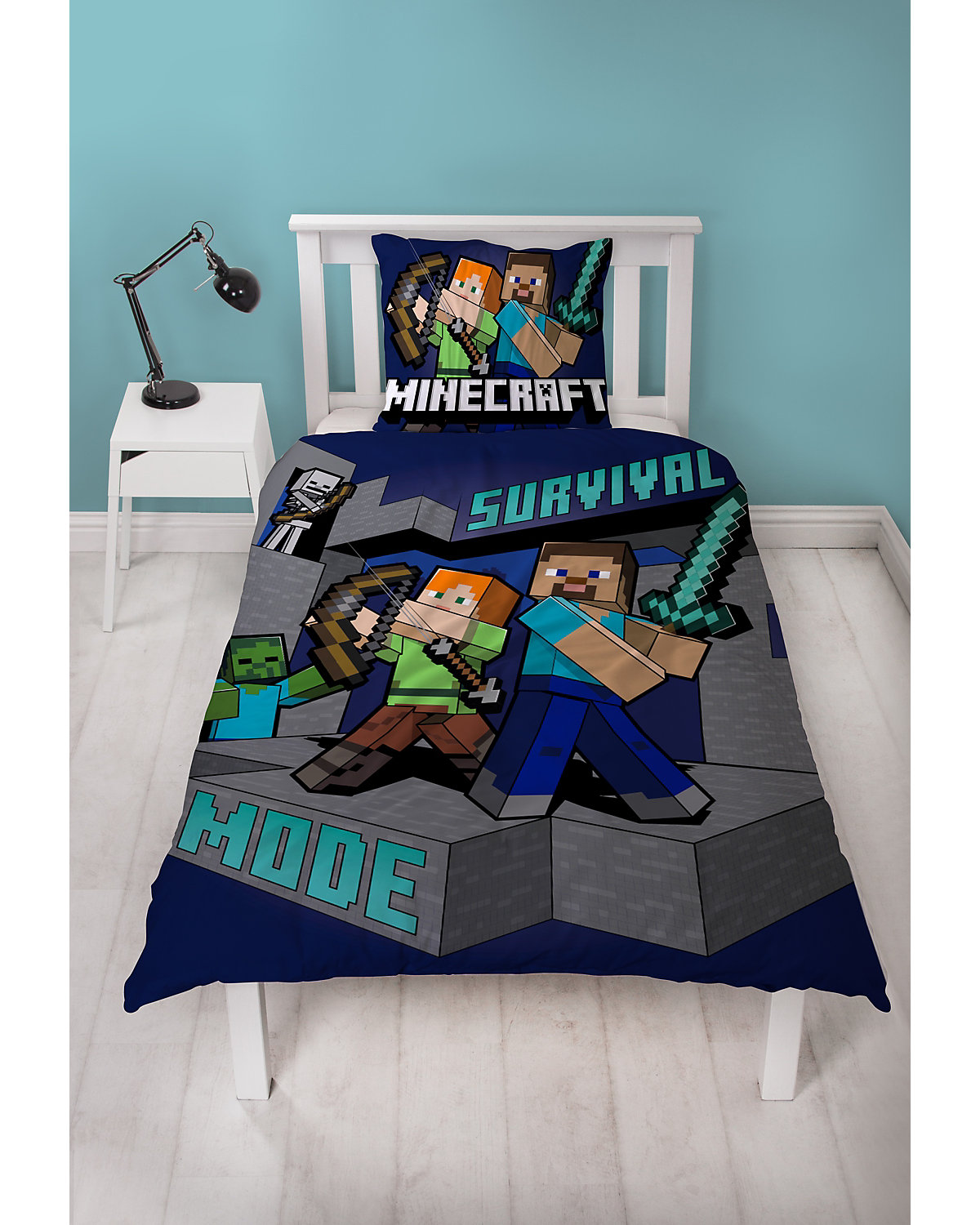 Bettwäsche Jungen Minecraft Survival Gaming, Renforcé, 135 x 200 cm + 80 x 80 cm