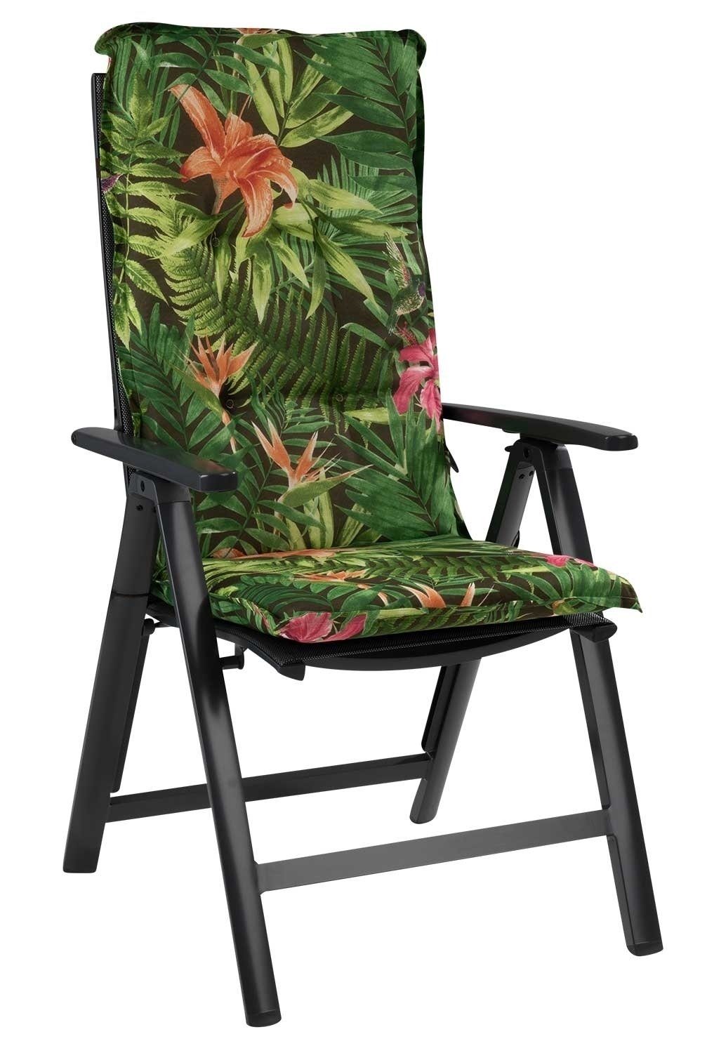 GO-DE Hochlehnerauflage TROPICAL, B 50 x L 120 cm, Grün, 4er Set, (Set, 4 St), Gartenstuhlauflagen für Hochlehnstühle