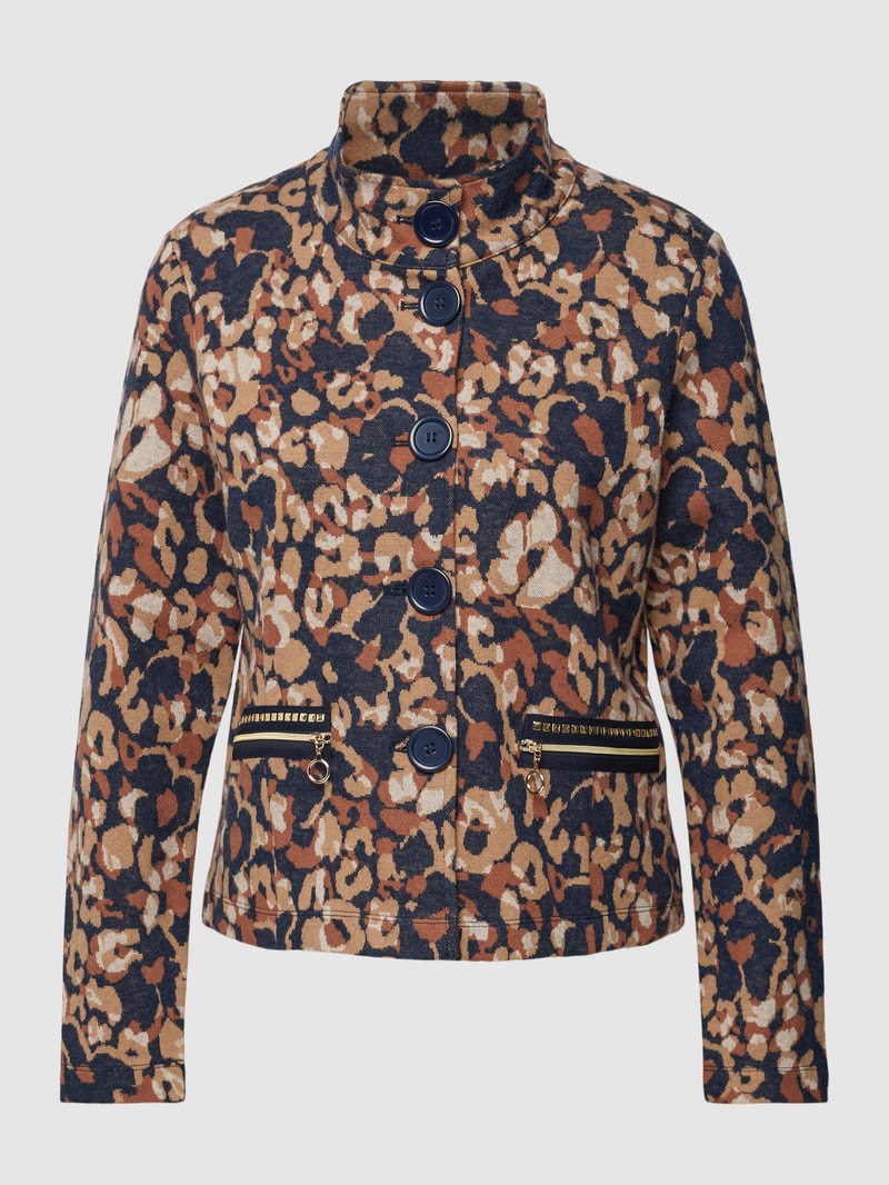 Blazer mit Allover-Muster und Reißverschlusstaschen in camel