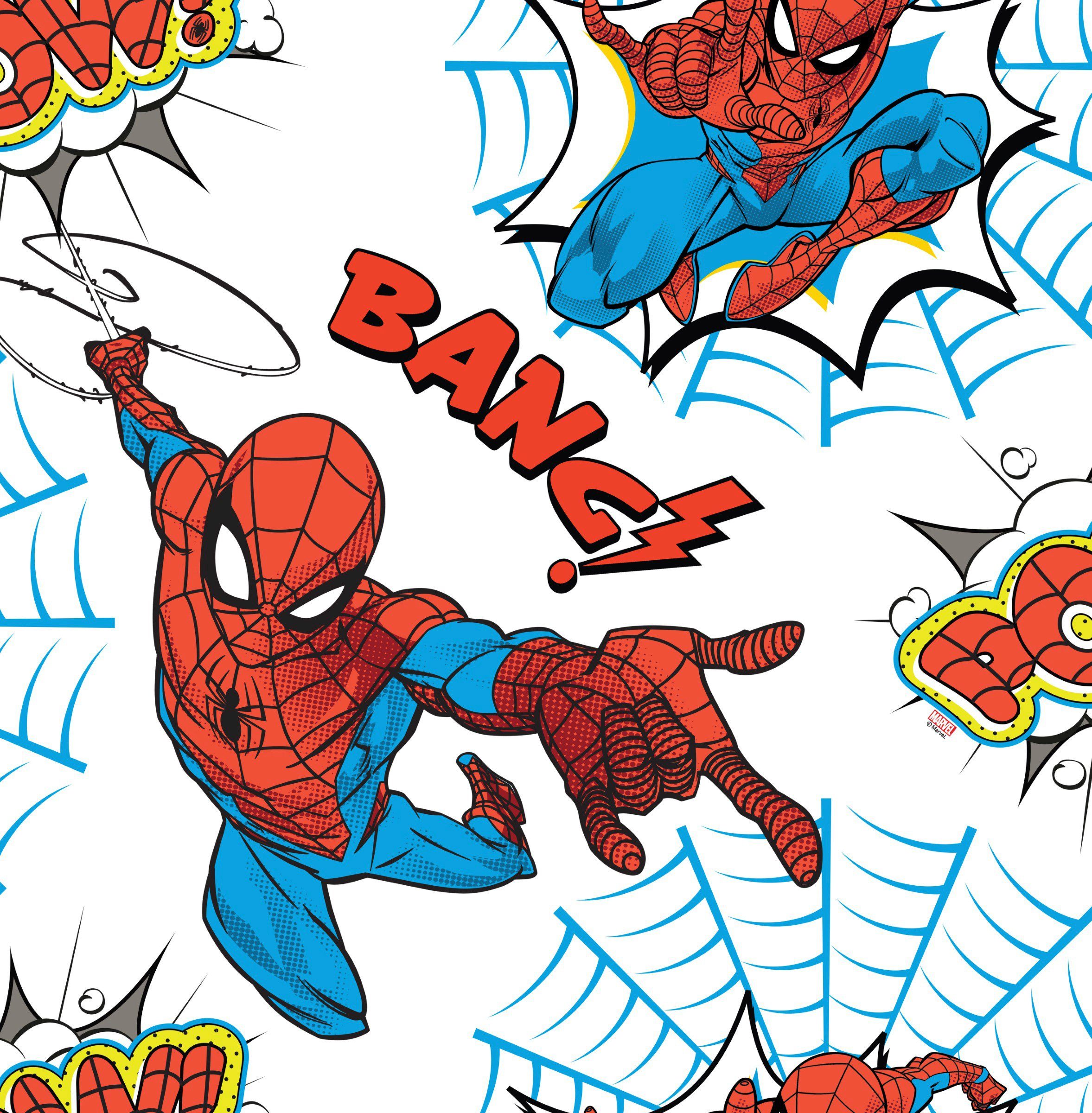 Papiertapete Spiderman Pow!, (1 St), Blau/Weiβ - 10mx53cm