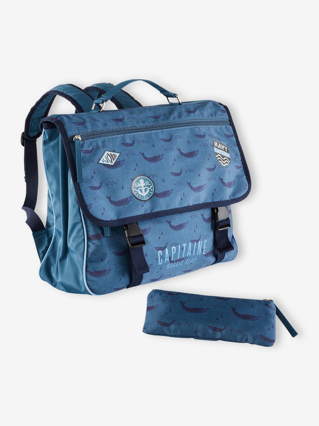 Vertbaudet Jungen Schultasche mit Federmappe KAPITÄN - dunkelblau bedruckt