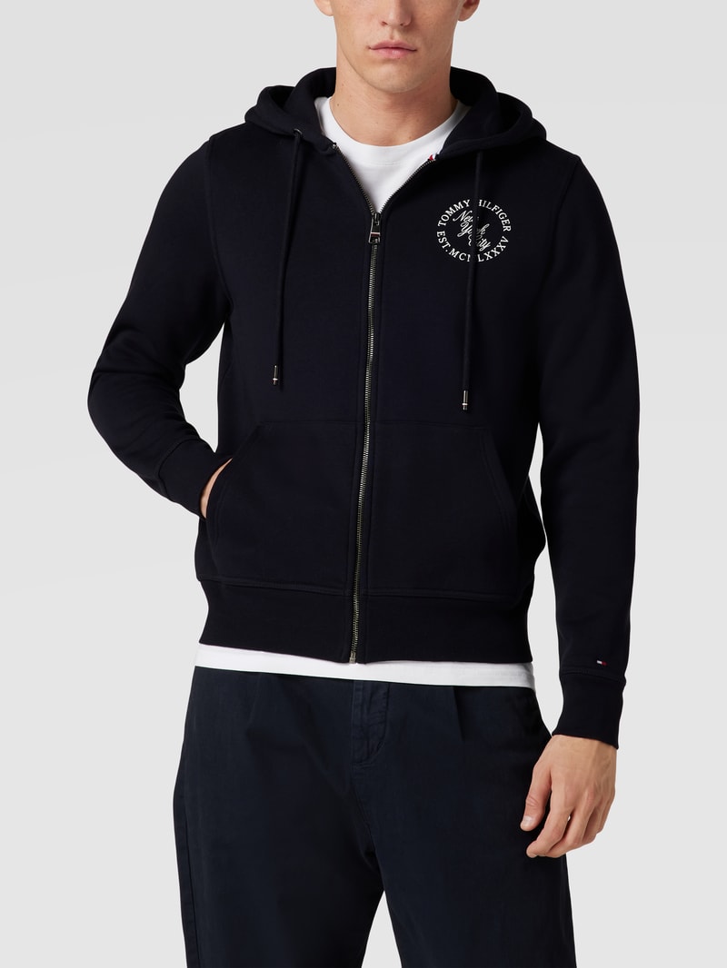 Sweatjacke mit Label-Detail Modell 'CIRCLE MIXED TYPE ZIP' in marineblau