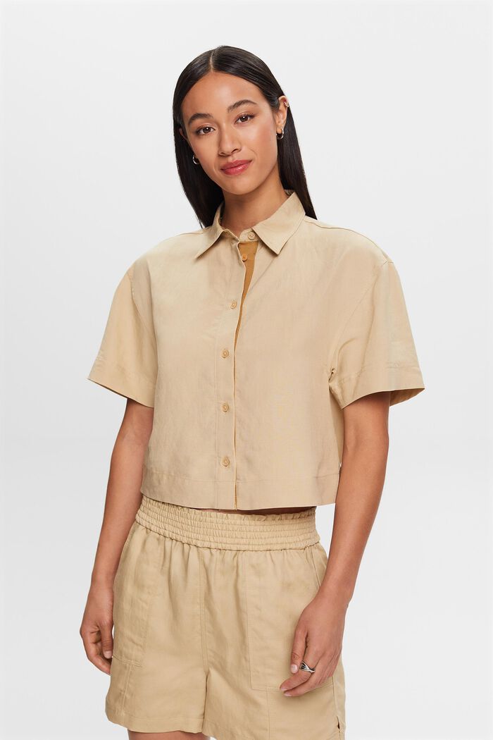 Verkürzte Hemdbluse, Leinenmix