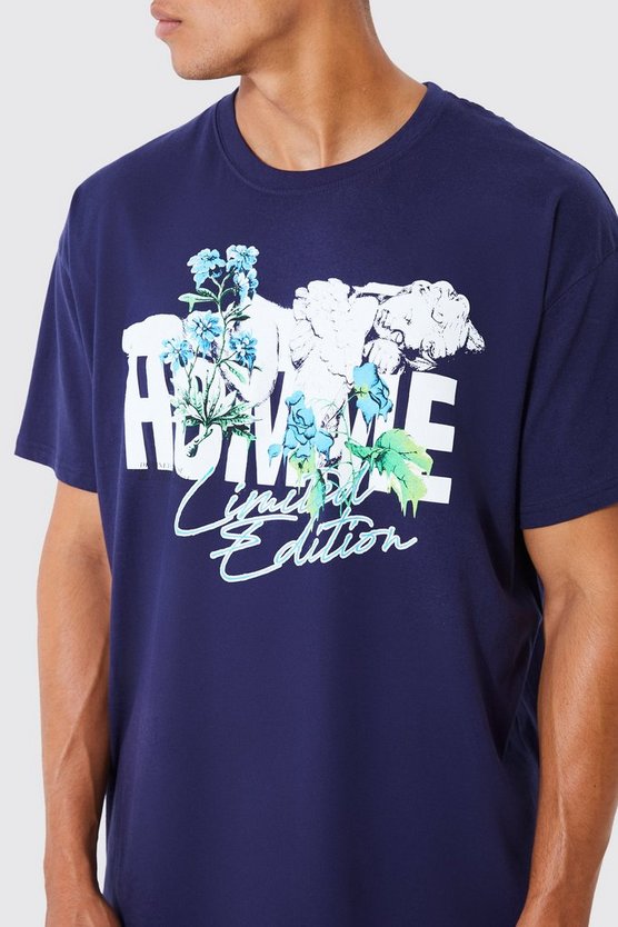 Oversize T-Shirt mit Sleeping Cupid Blumen-Print