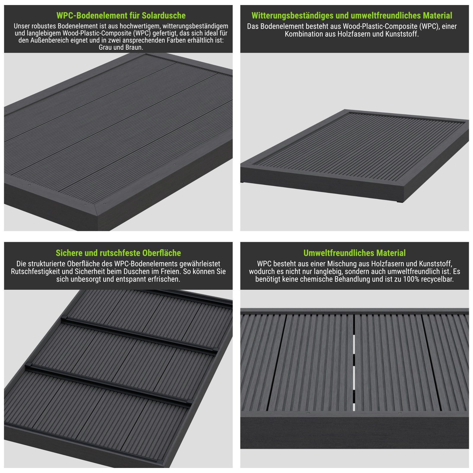 HAGO Solardusche WPC Bodenelement Gartendusche Solardusche Bodenplatte Pool Stehbrett