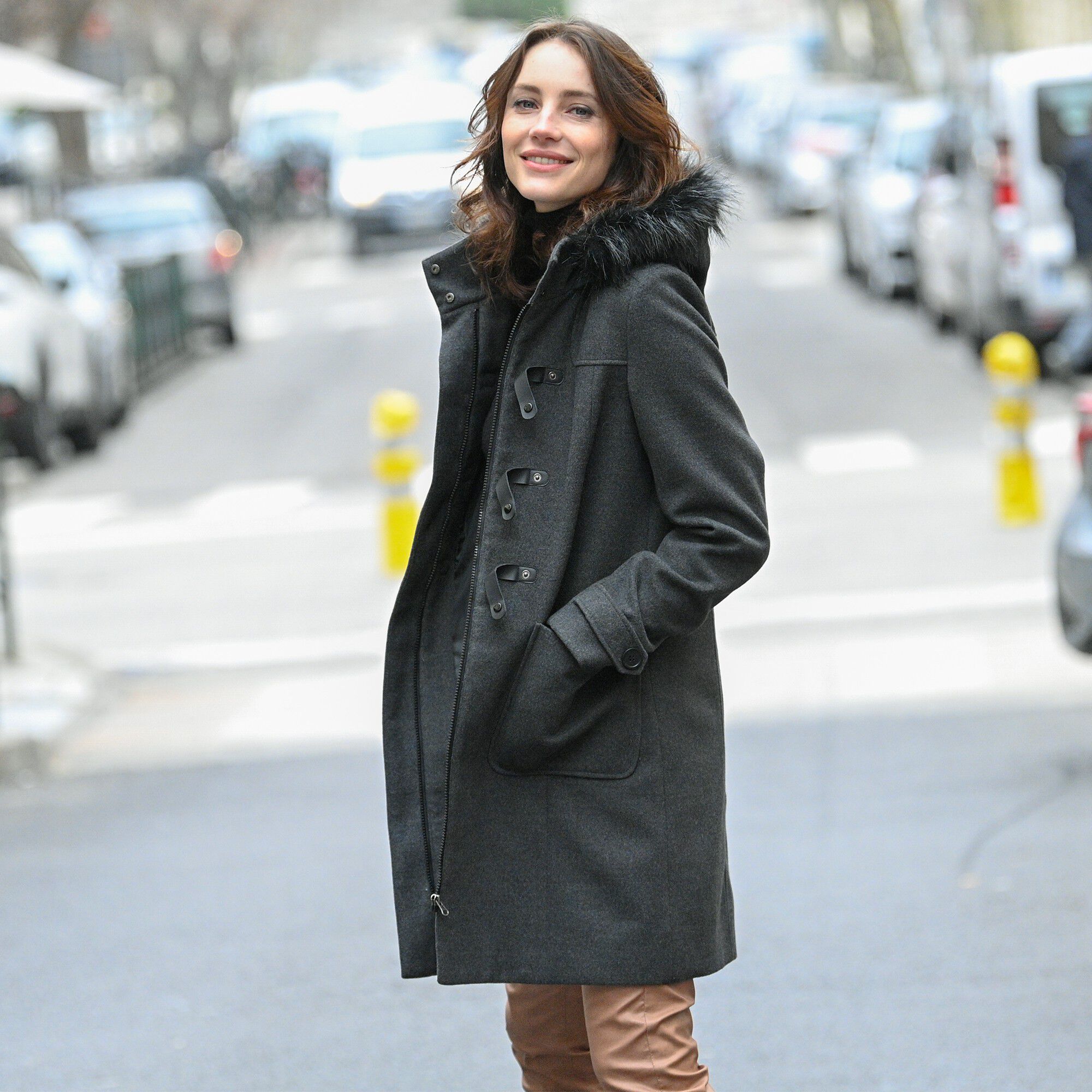 Duffle-coat capuche fausse fourrure uni