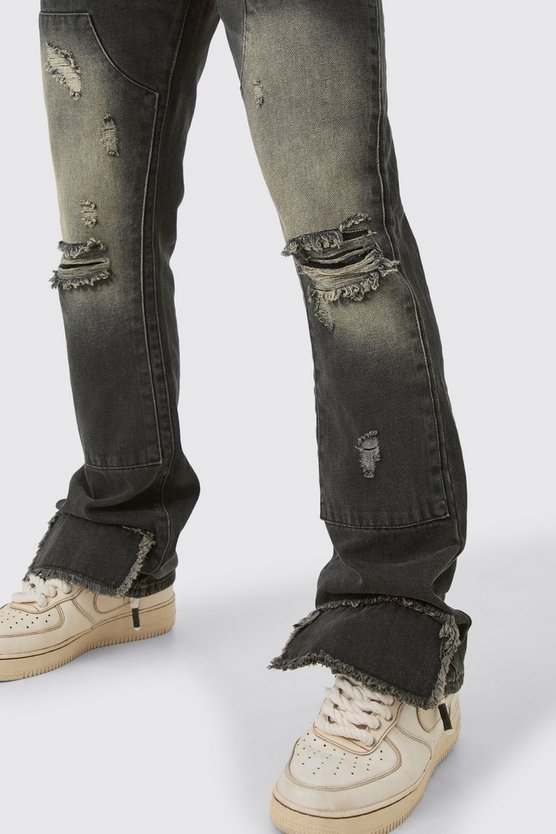 Zerrissene Slim-Fit Schlagjeans in Braun