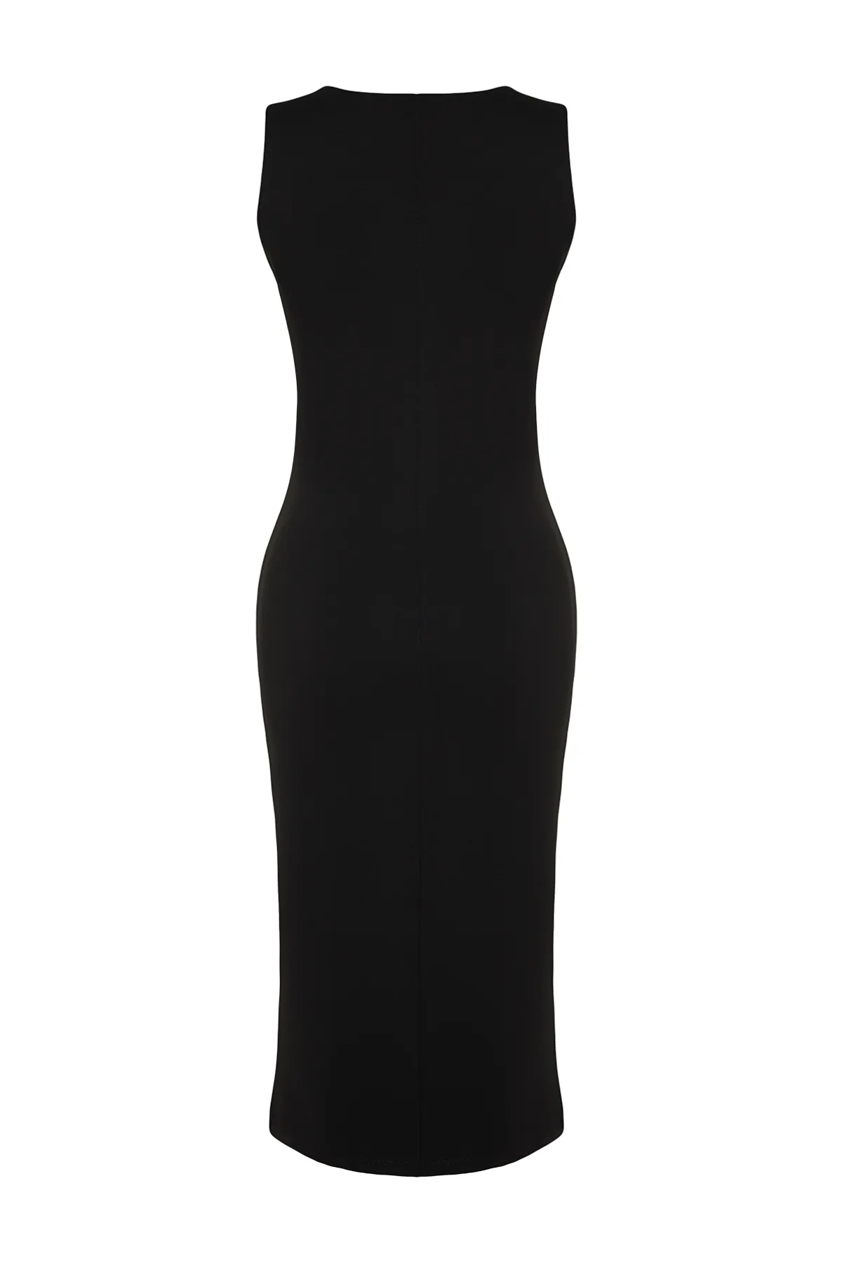 Trendyol Collection  Schwarzes, ärmelloses, figurbetontes, flexibles Midi-Bleistiftkleid aus Strick mit Schlitzen TWOSS24EL00108