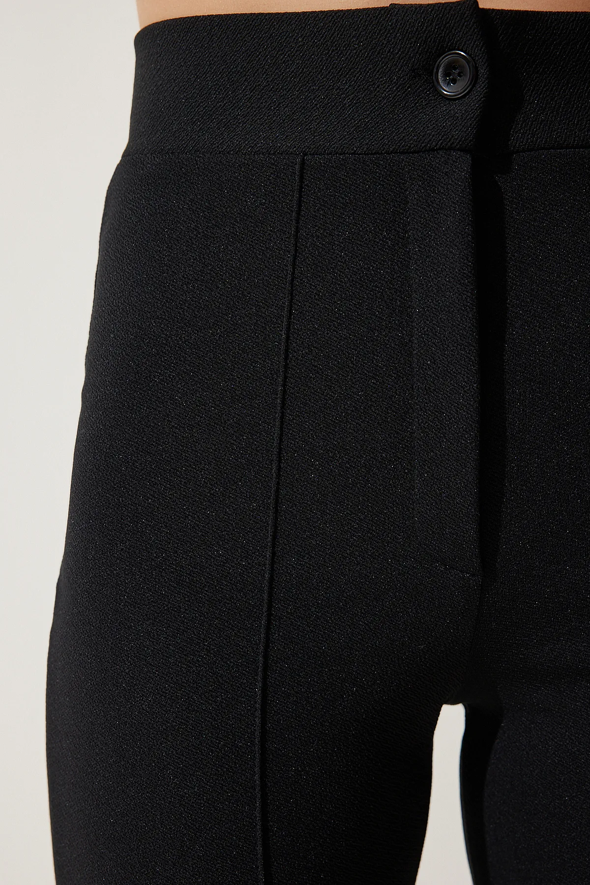 Happiness İstanbul  Schwarze bequeme Strickhose aus Lycra mit hoher Taille für Damen RV00090