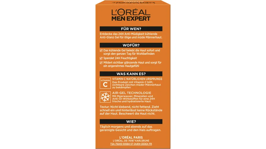 L'Oréal Men Expert Hydra Energy kühlendes Feuchtigkeitsgel Gesicht 50 ml