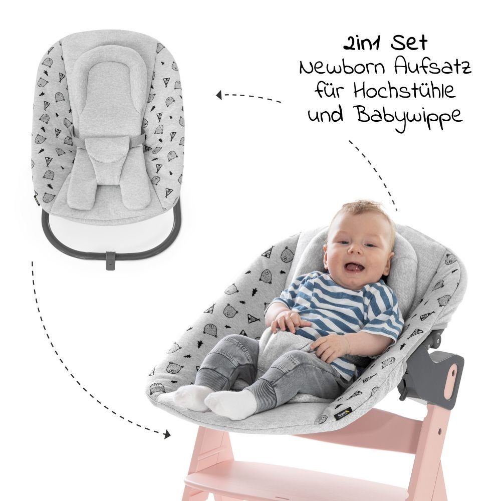 Hauck Hochstuhl Alpha Plus Rose Newborn Set (Set, 4 St), Holz Babystuhl ab Geburt inkl. Aufsatz für Neugeborene & Sitzauflage