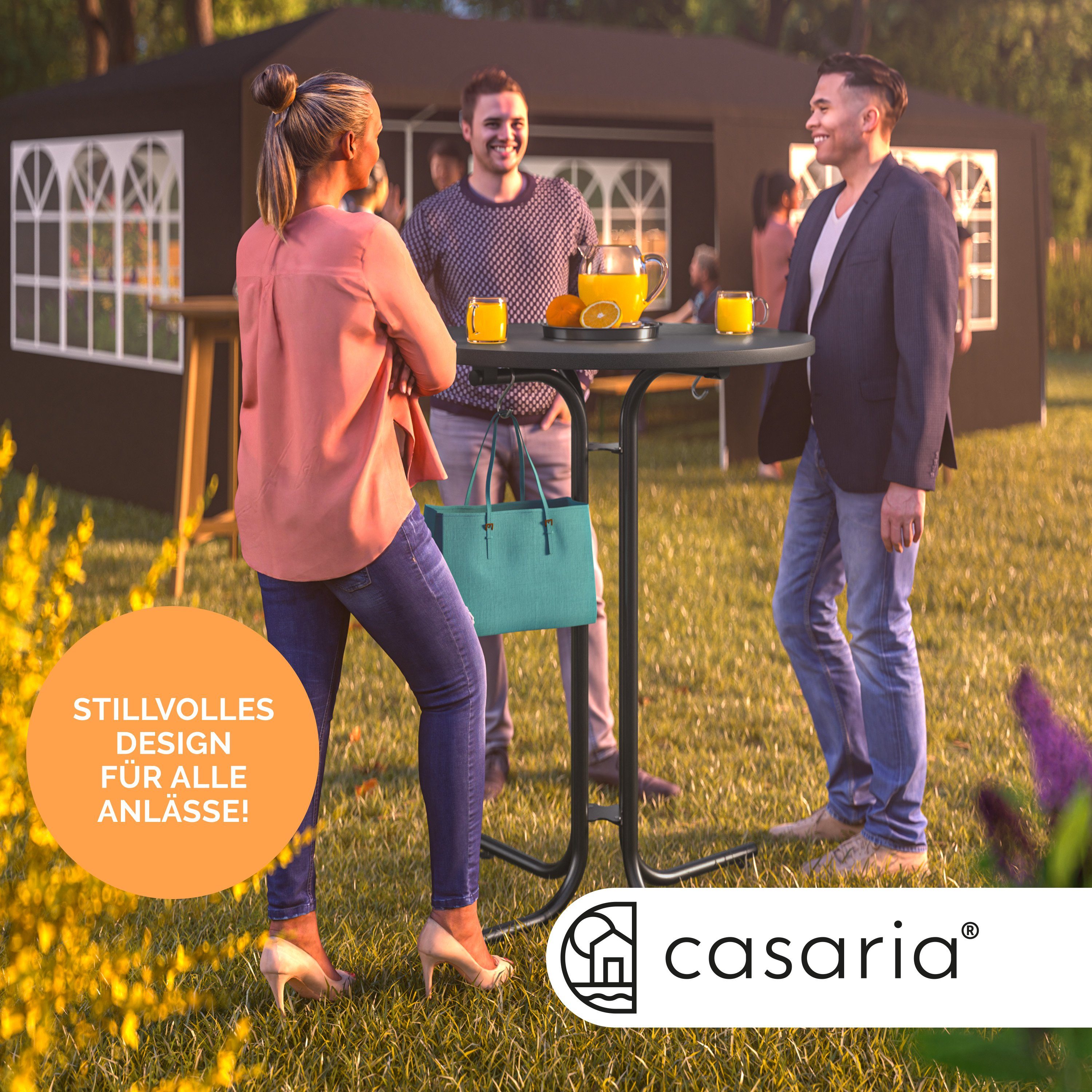Casaria Stehtisch, Ø70x110 cm klappbar rund Garten Holz Metall Hochtisch Partytisch grau
