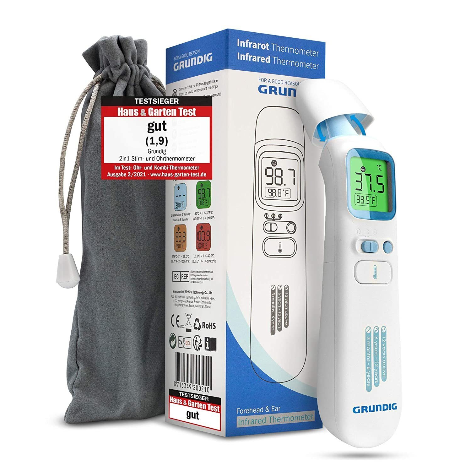 Grundig Stirn-Fieberthermometer Testsieger Fieberthermometer kontaktlos Infrarot