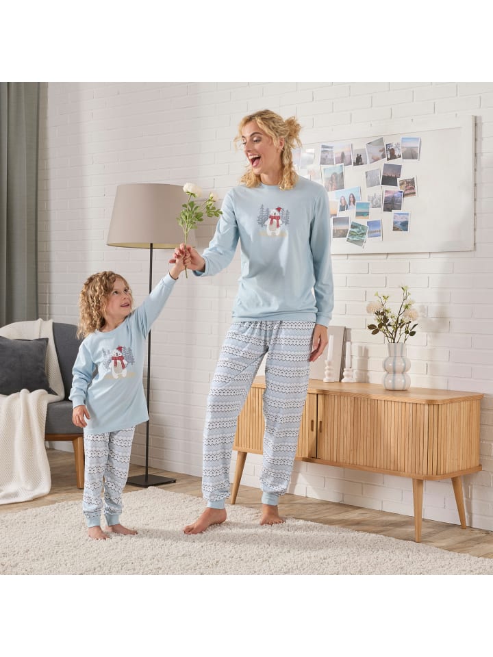 Erwin Müller Single-Jersey Kinder-Schlafanzug in eisblau günstig kaufen