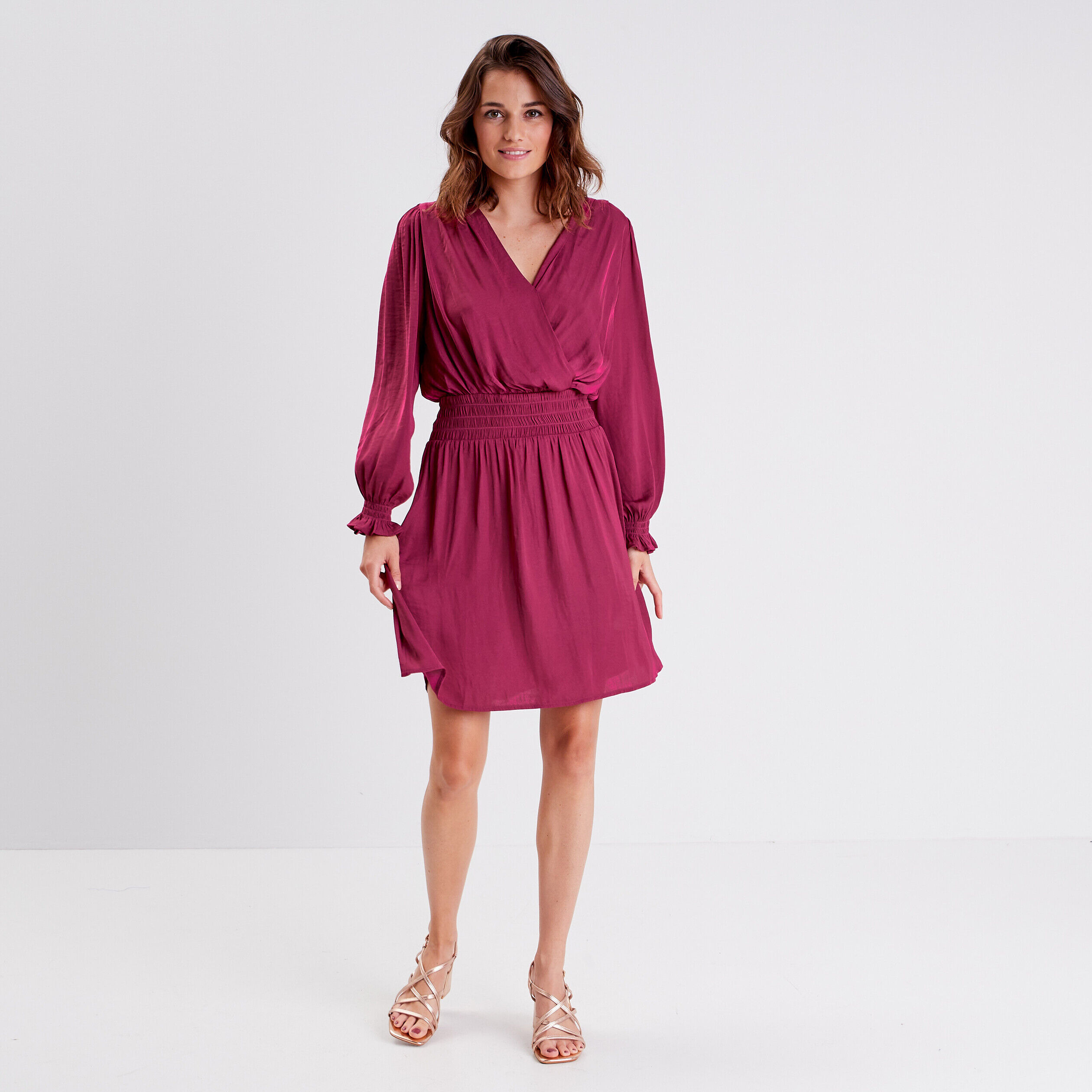 Robe évasée satinée prune femme | Cache Cache