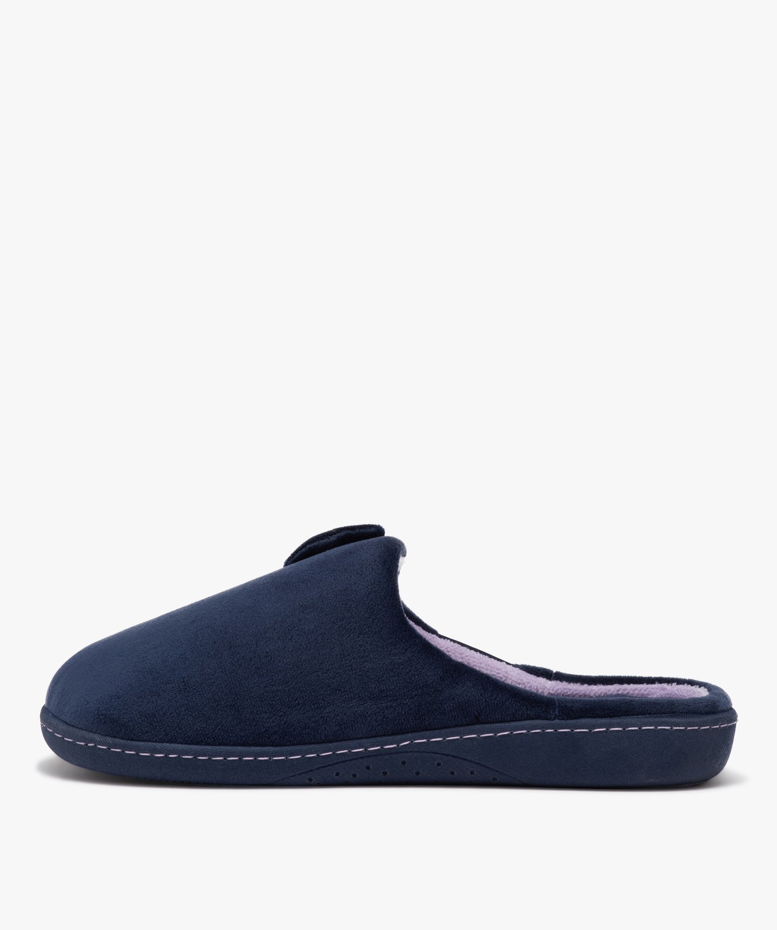 Chaussons femme pantoufles en velours uni avec noeud - Isotoner marine | GEMO