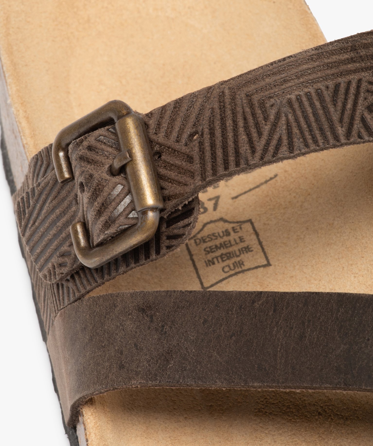 Mules femme à talon plat et brides fantaisie marron | GEMO